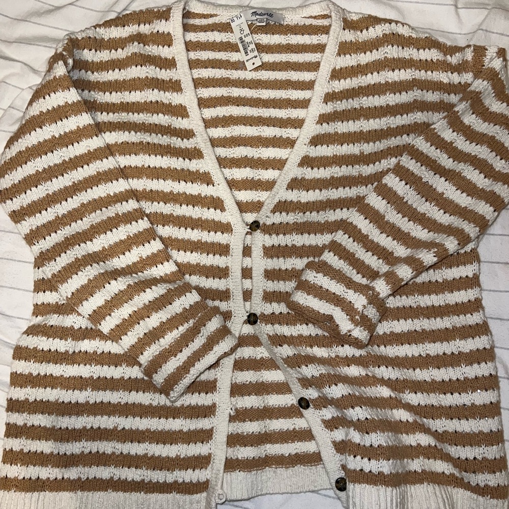 Madewell Tan and Cream Striped Cardigan